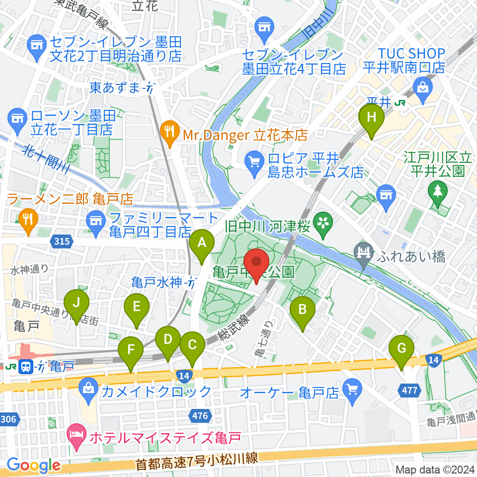 亀戸スポーツセンター周辺のカフェ一覧地図