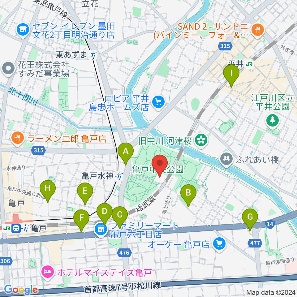 亀戸スポーツセンター周辺のカフェ一覧地図