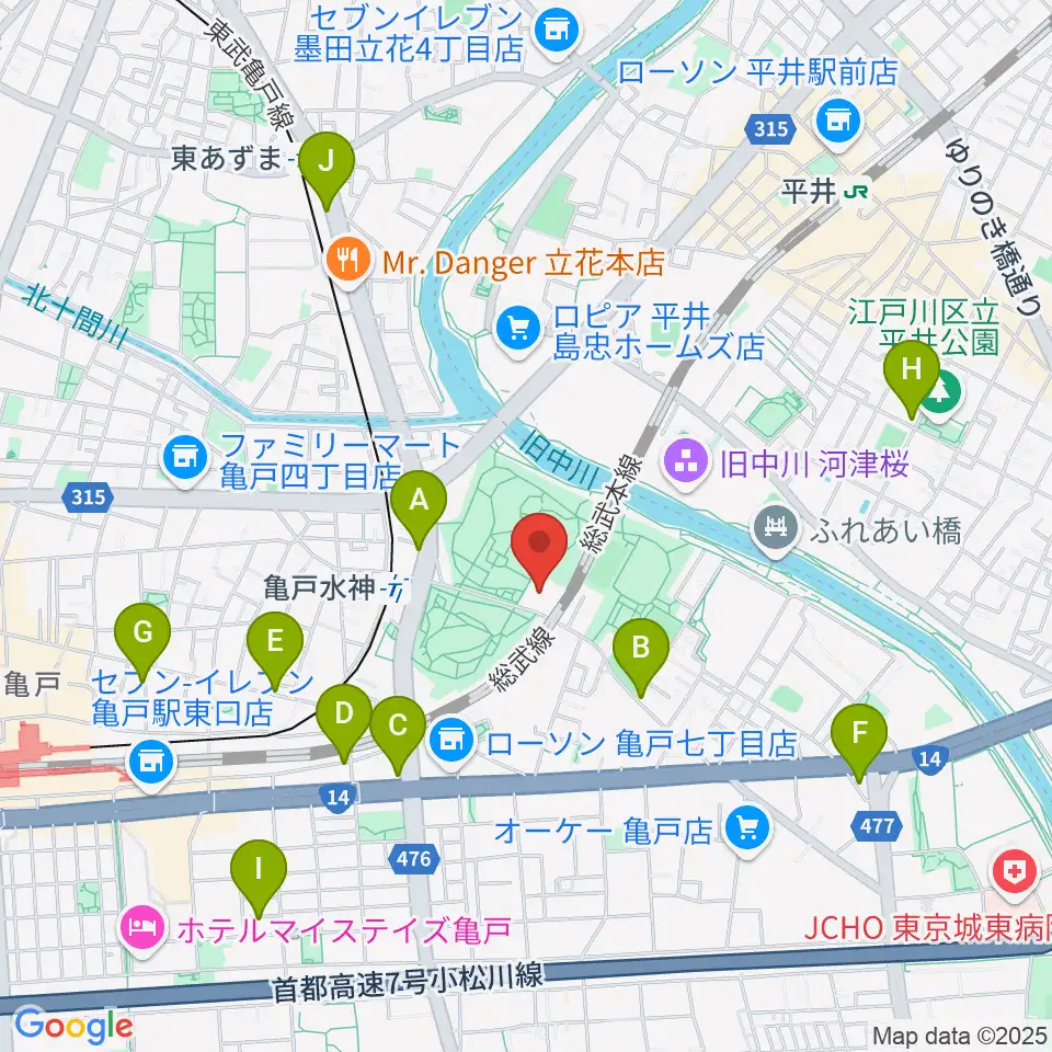 亀戸スポーツセンター周辺のカフェ一覧地図