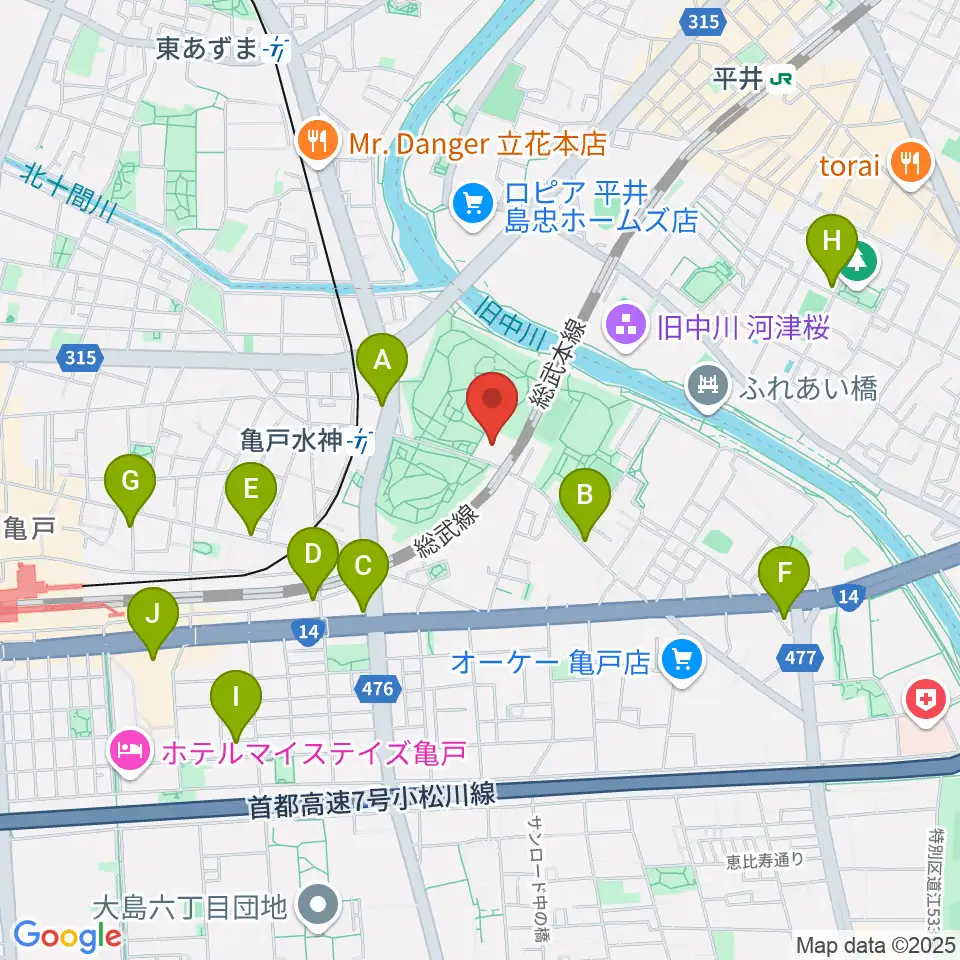亀戸スポーツセンター周辺のカフェ一覧地図