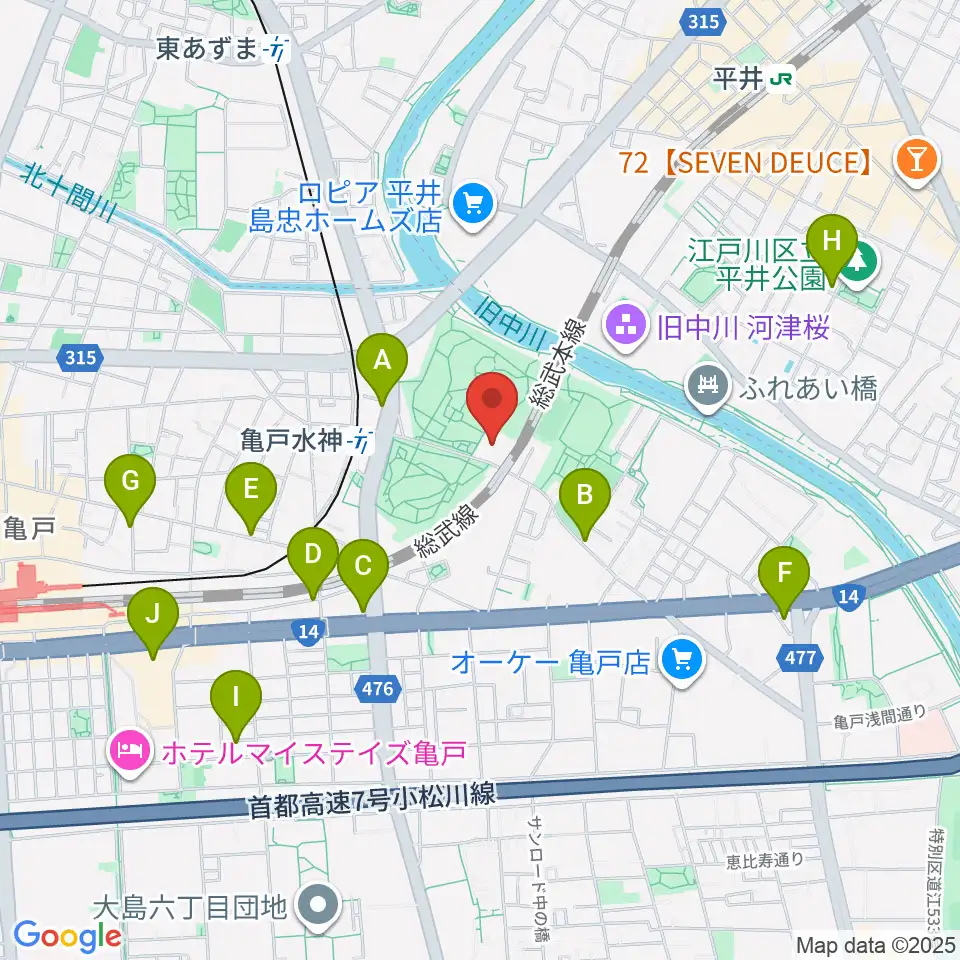 亀戸スポーツセンター周辺のカフェ一覧地図