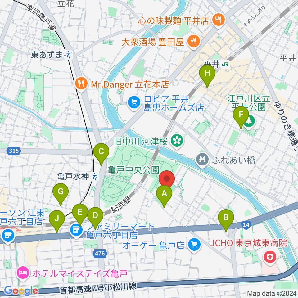 亀戸運動公園少年野球場周辺のカフェ一覧地図