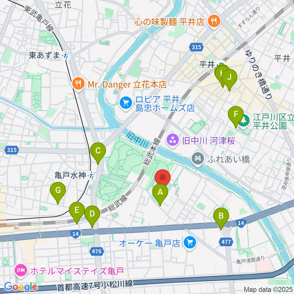亀戸運動公園少年野球場周辺のカフェ一覧地図