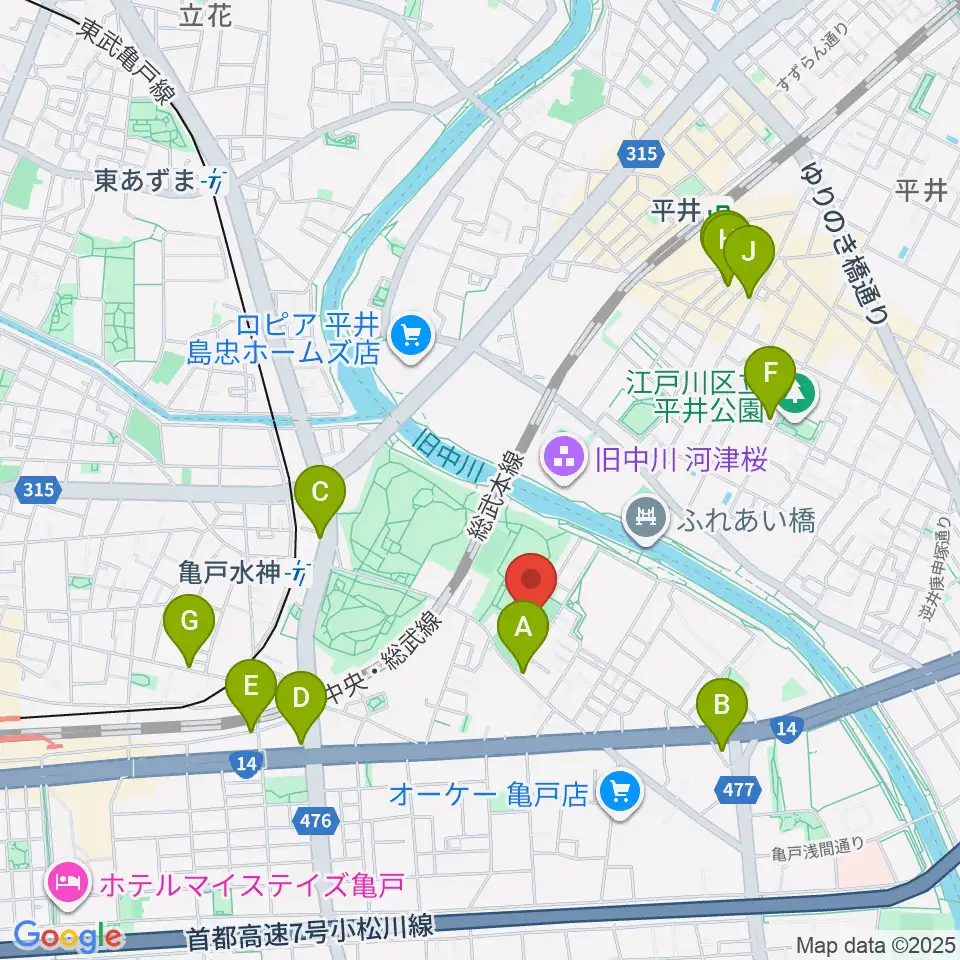 亀戸運動公園少年野球場周辺のカフェ一覧地図