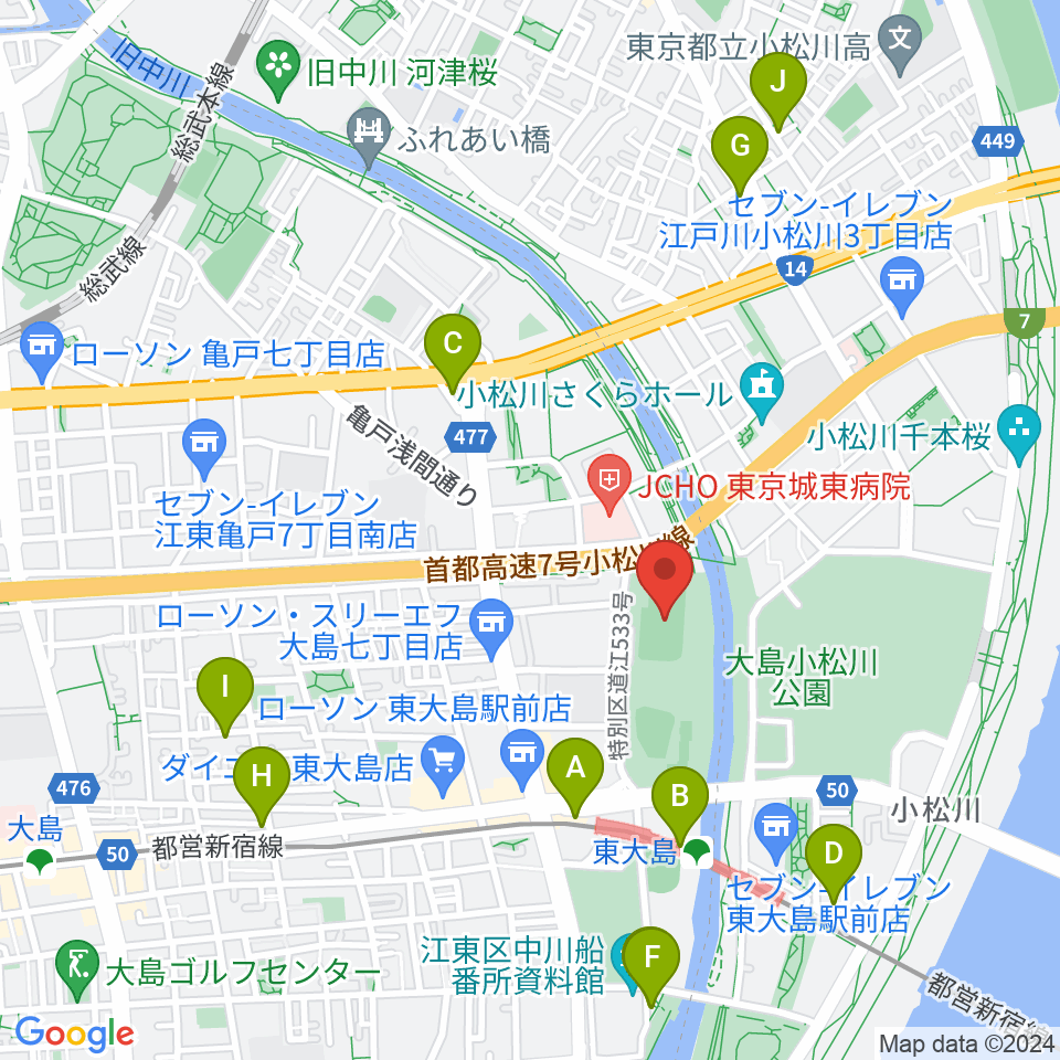 大島小松川公園サッカー場周辺のカフェ一覧地図