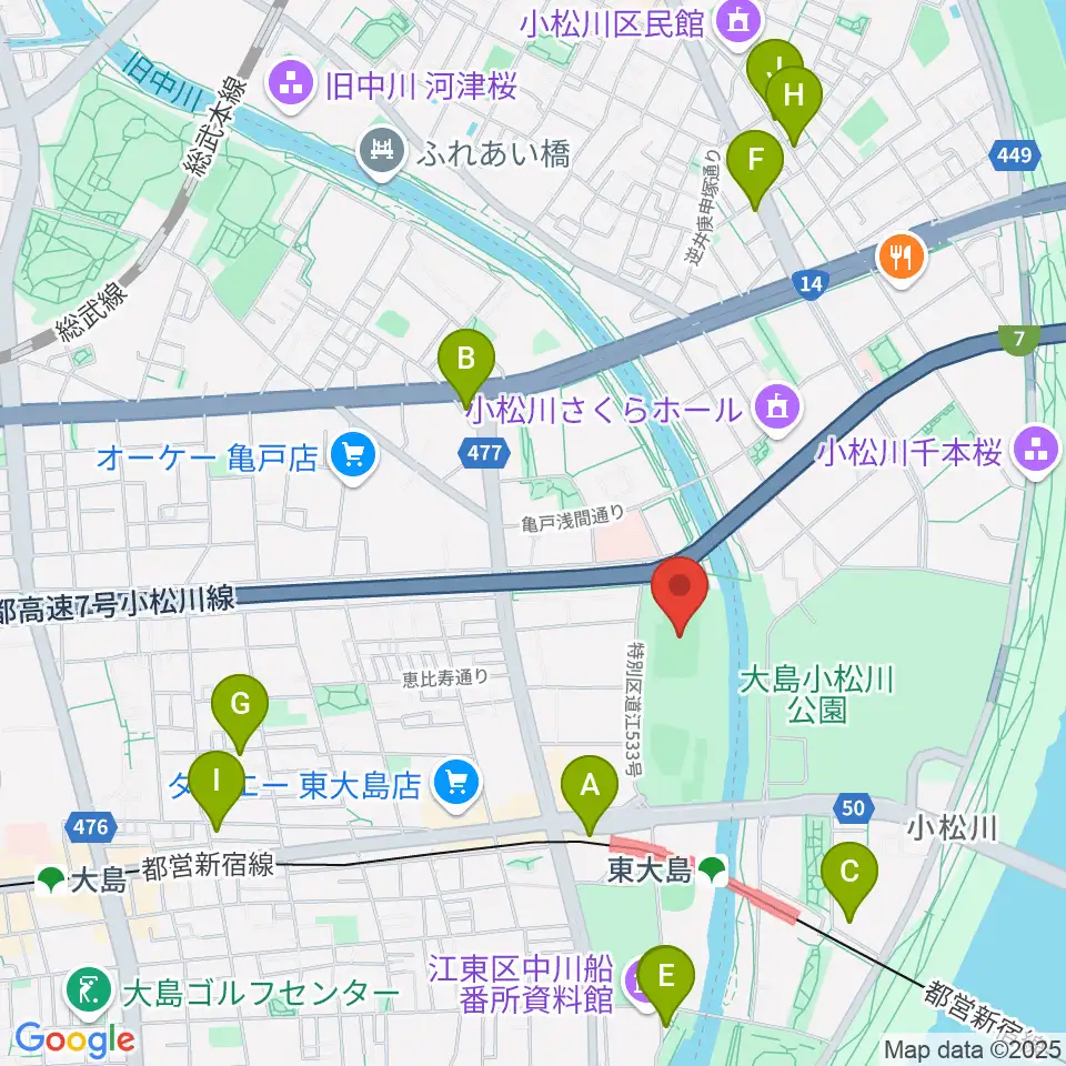 大島小松川公園サッカー場周辺のカフェ一覧地図