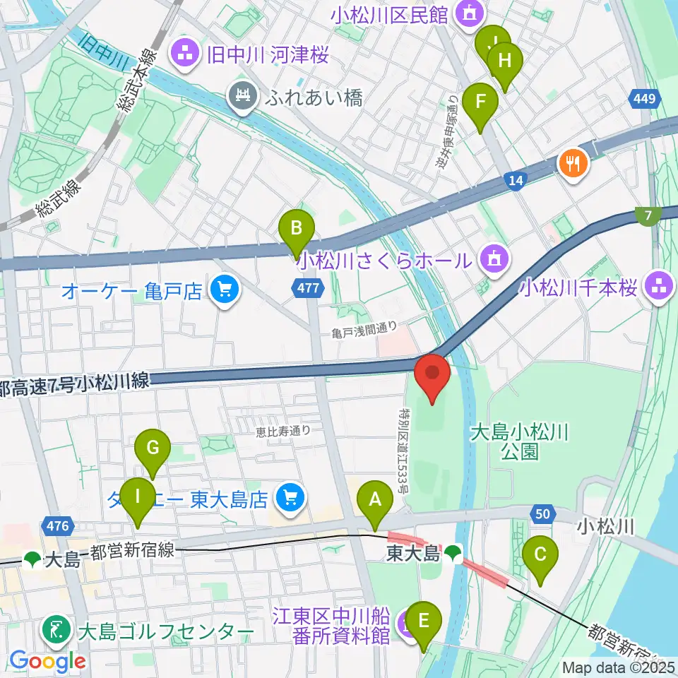 大島小松川公園サッカー場周辺のカフェ一覧地図