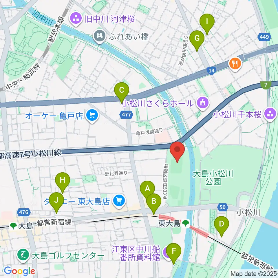 大島小松川公園サッカー場周辺のカフェ一覧地図