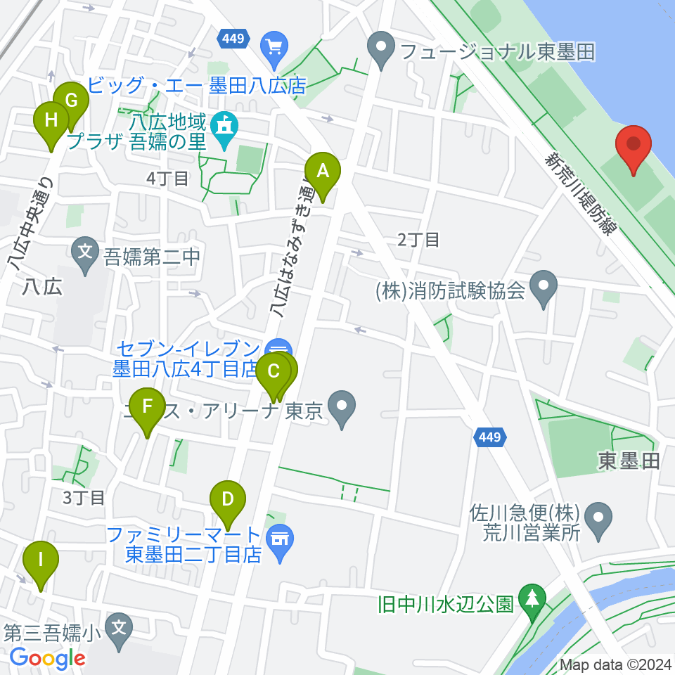 荒川四ツ木橋緑地少年サッカー場周辺のカフェ一覧地図