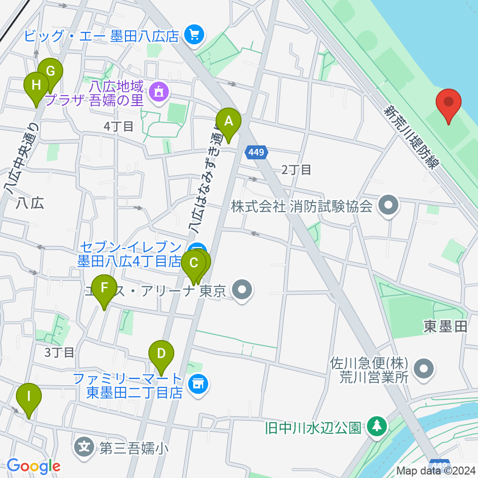 荒川四ツ木橋緑地少年サッカー場周辺のカフェ一覧地図