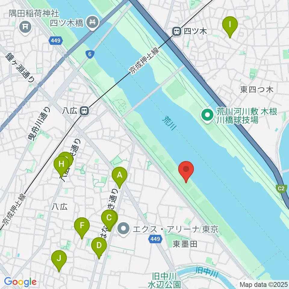 荒川四ツ木橋緑地少年サッカー場周辺のカフェ一覧地図