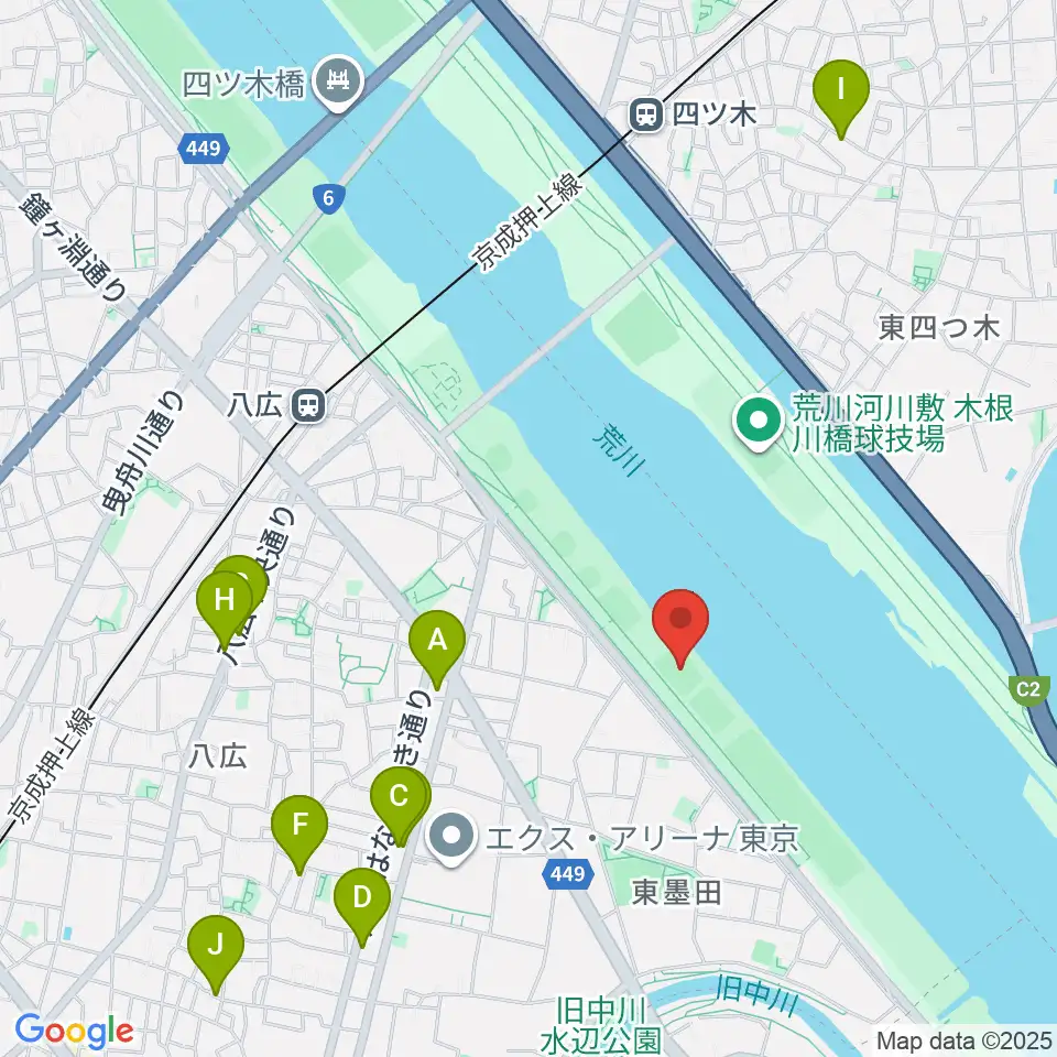 荒川四ツ木橋緑地少年サッカー場周辺のカフェ一覧地図