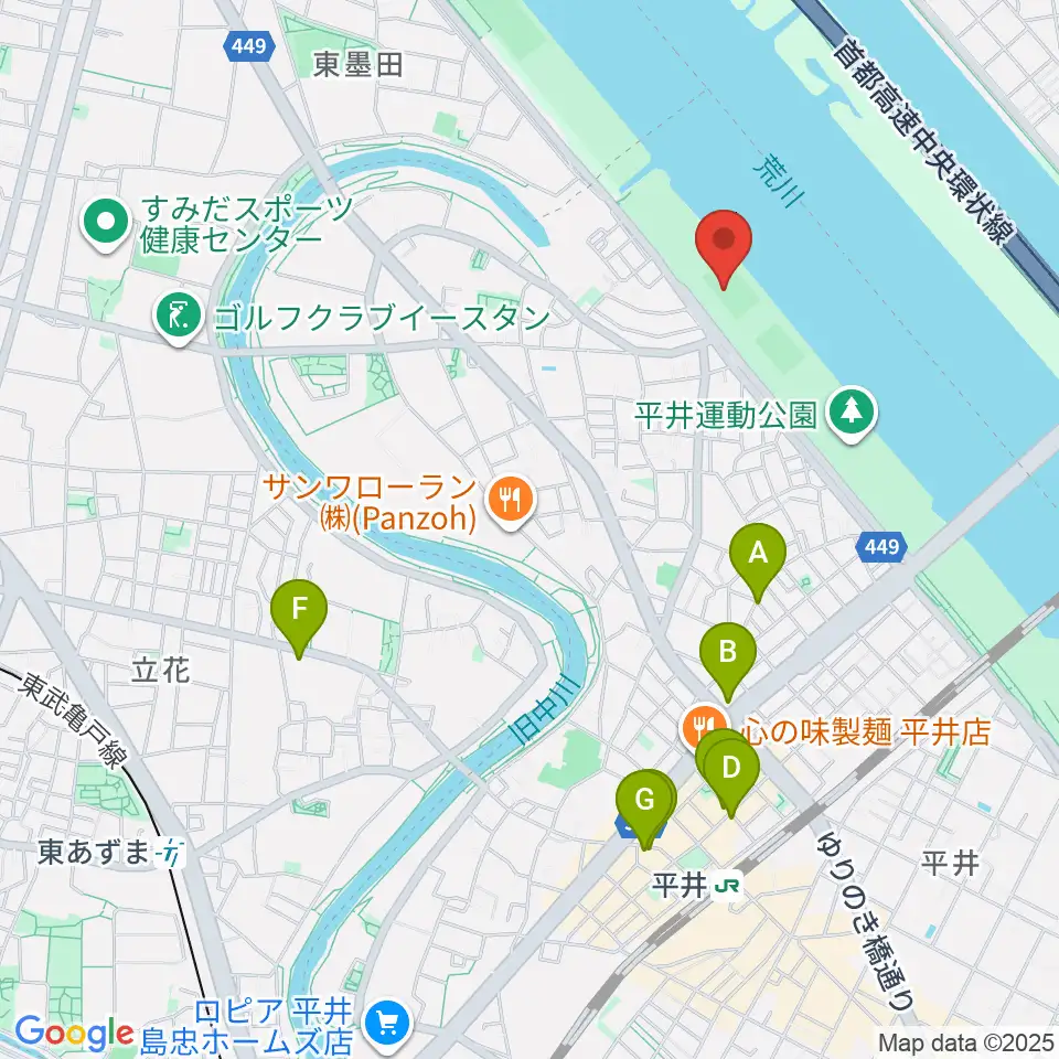 平井少年野球場周辺のカフェ一覧地図