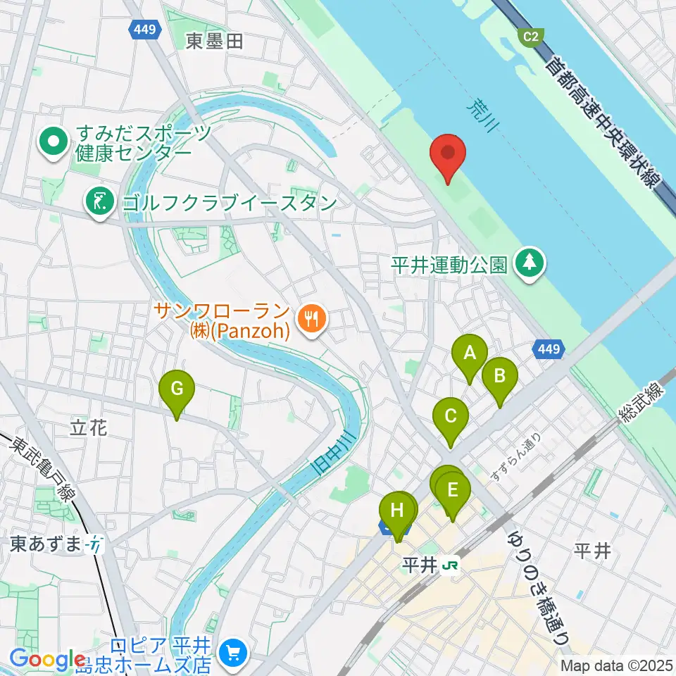 平井少年野球場周辺のカフェ一覧地図