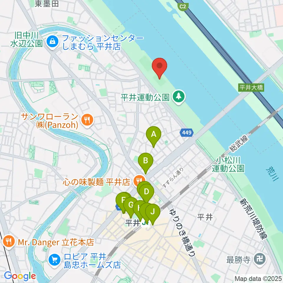 平井少年サッカー場周辺のカフェ一覧地図