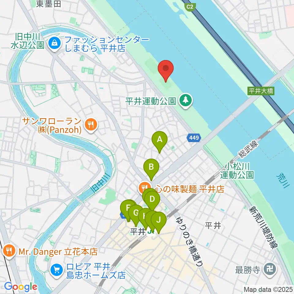平井少年サッカー場周辺のカフェ一覧地図
