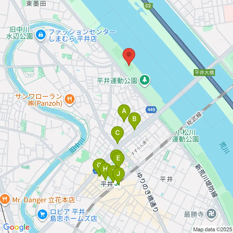 平井少年サッカー場周辺のカフェ一覧地図