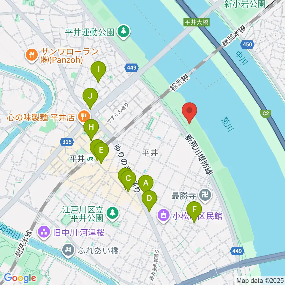 小松川ソフトボール場周辺のカフェ一覧地図