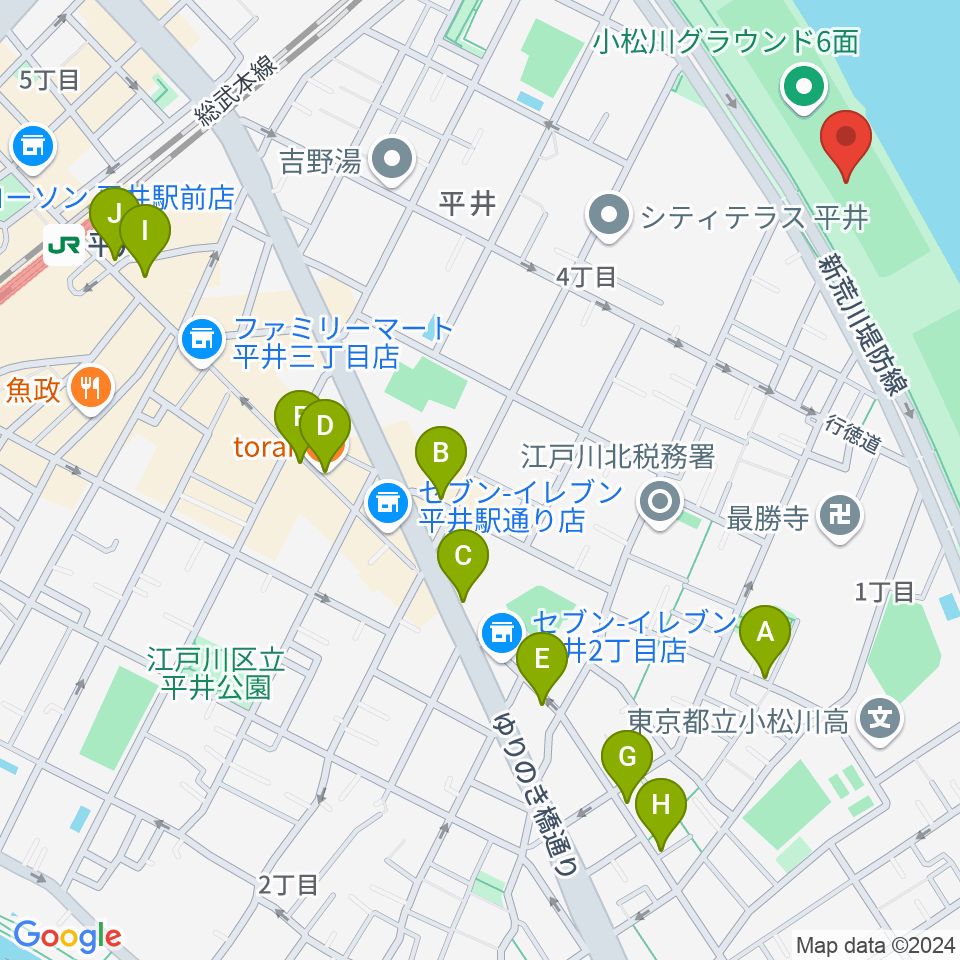 小松川少年野球場周辺のカフェ一覧地図