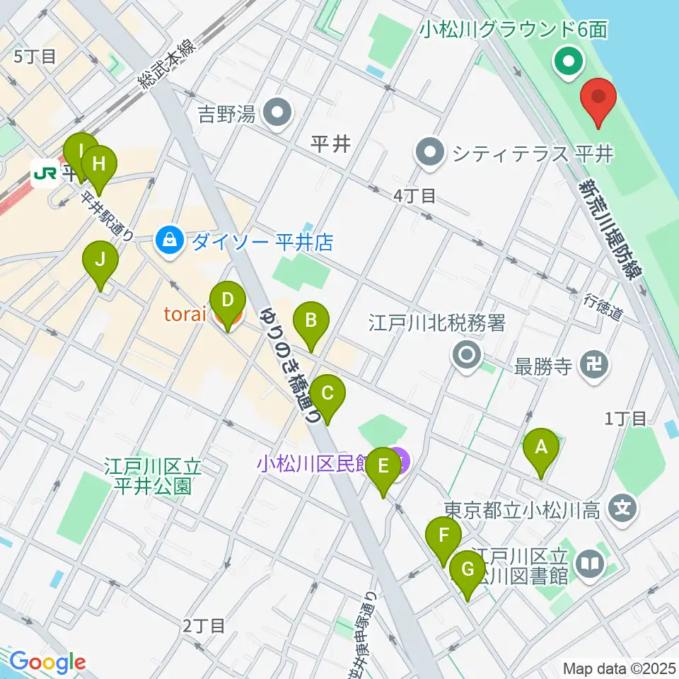 小松川少年野球場周辺のカフェ一覧地図