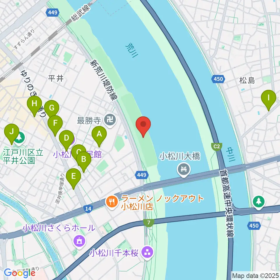 小松川橋上流野球場周辺のカフェ一覧地図