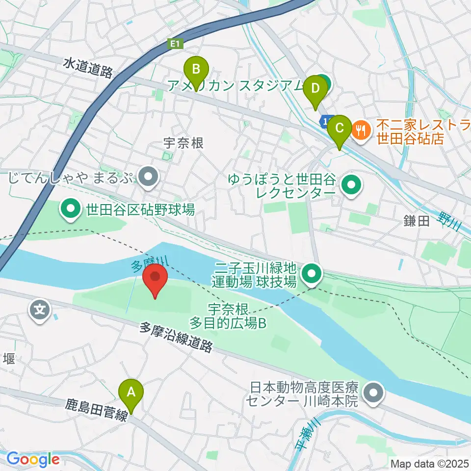 宇奈根野球場周辺のカフェ一覧地図