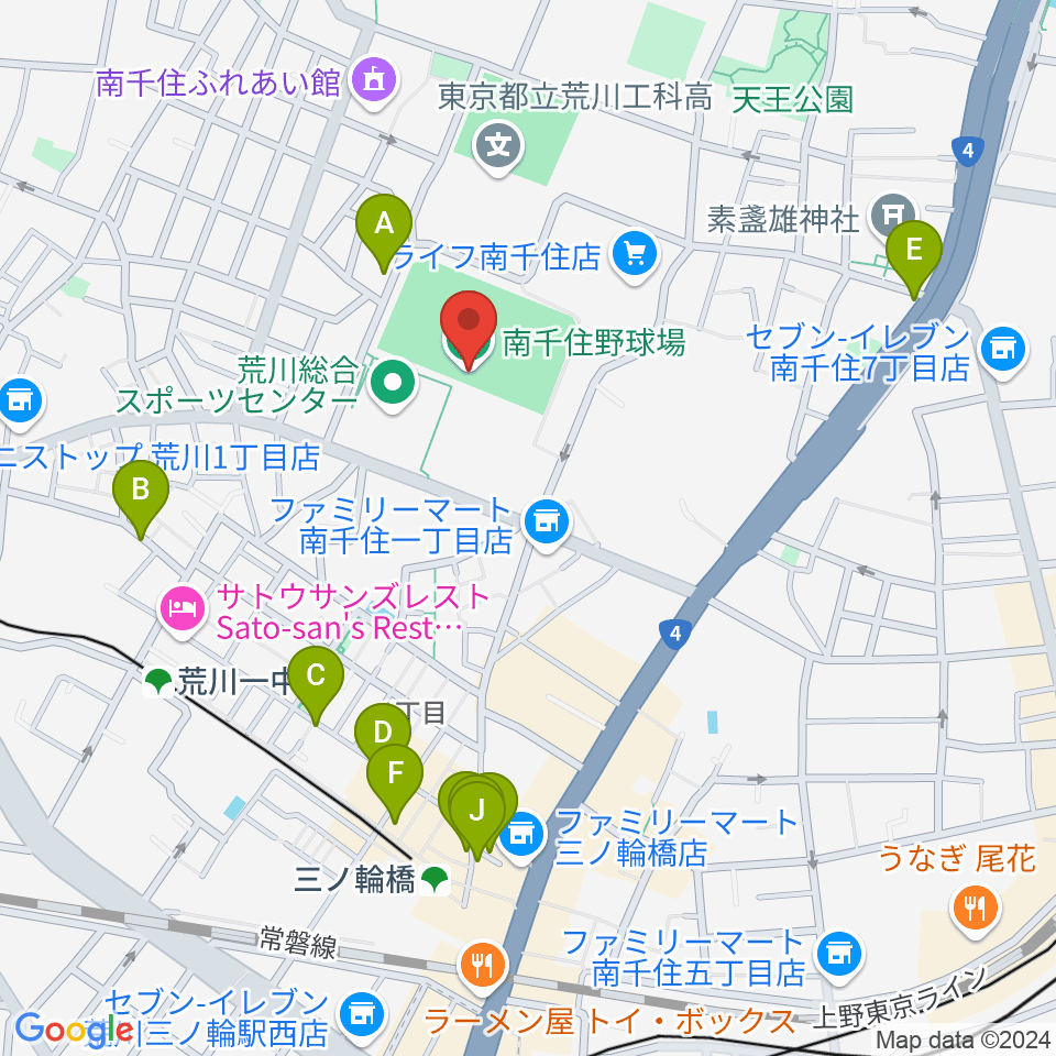 南千住野球場周辺のカフェ一覧地図