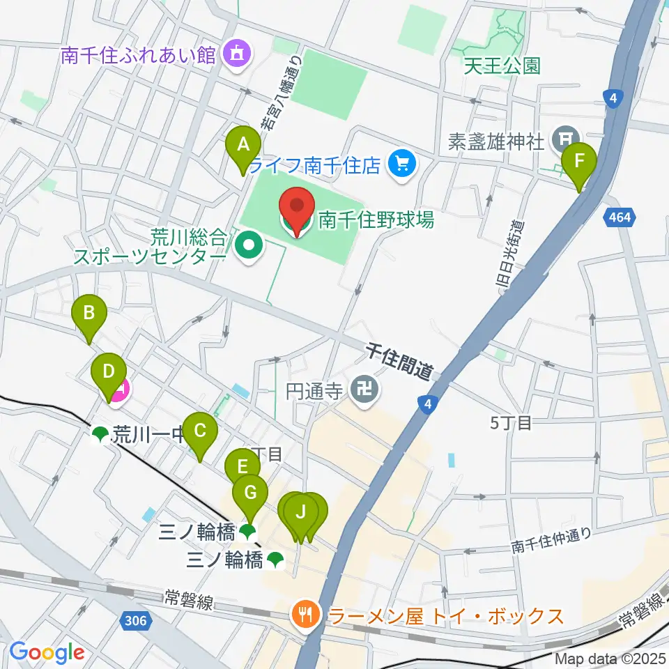 南千住野球場周辺のカフェ一覧地図