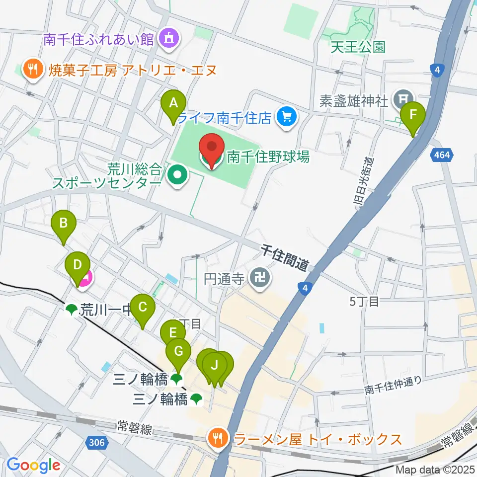 南千住野球場周辺のカフェ一覧地図