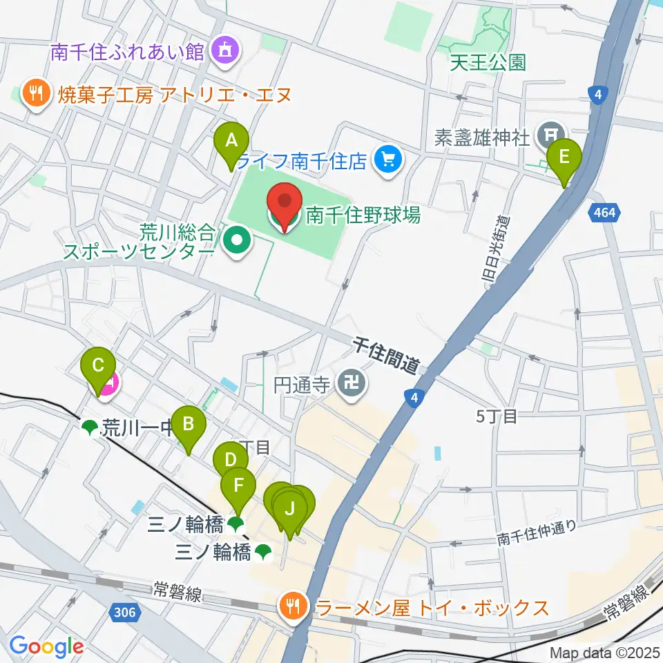 南千住野球場周辺のカフェ一覧地図