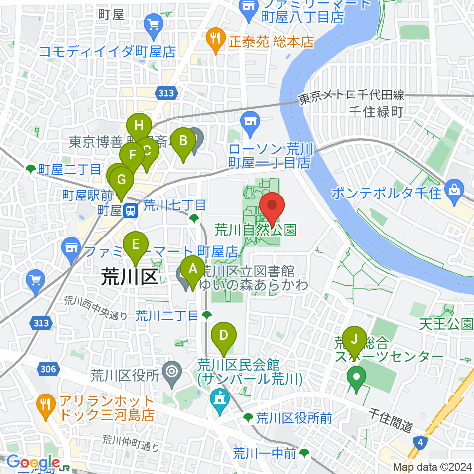 荒川自然公園野球場周辺のカフェ一覧地図