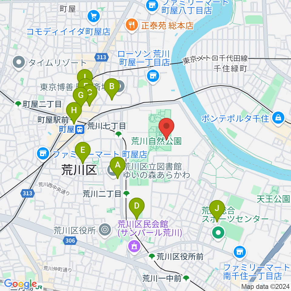 荒川自然公園野球場周辺のカフェ一覧地図