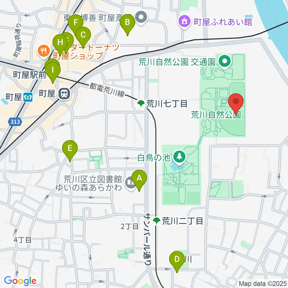 荒川自然公園野球場周辺のカフェ一覧地図