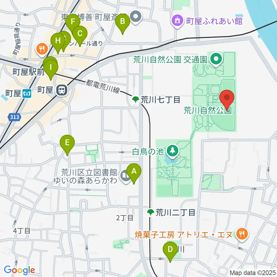 荒川自然公園野球場周辺のカフェ一覧地図