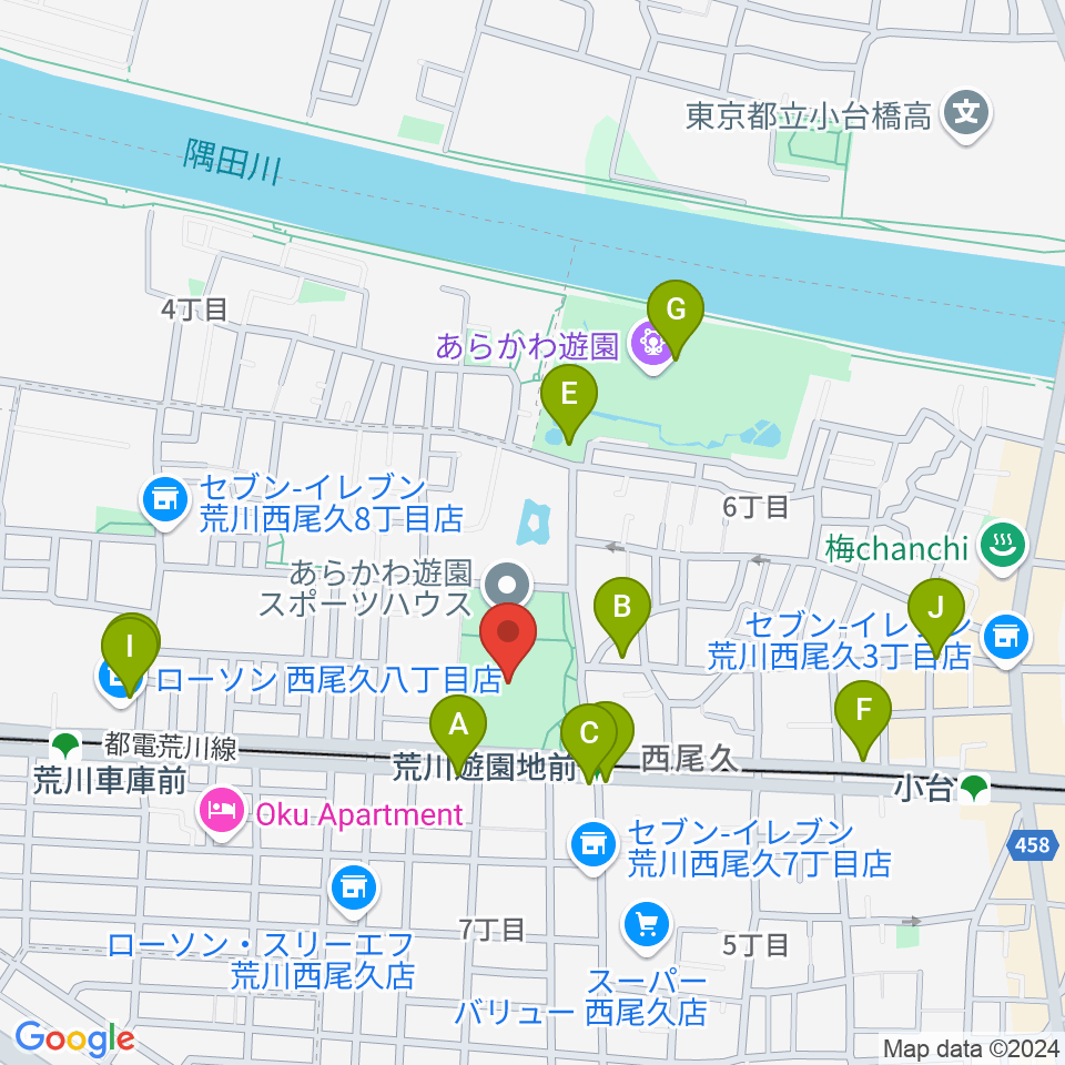 あらかわ遊園運動場周辺のカフェ一覧地図