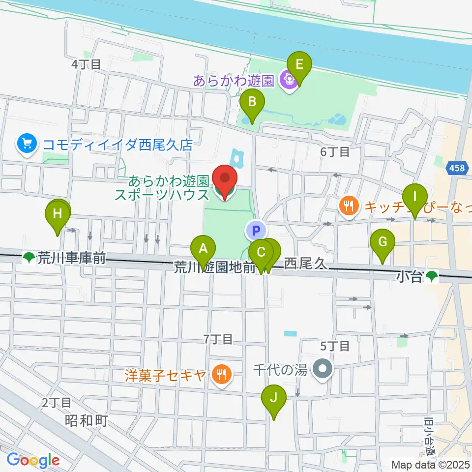 あらかわ遊園スポーツハウス周辺のカフェ一覧地図