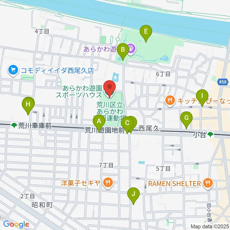 あらかわ遊園スポーツハウス周辺のカフェ一覧地図