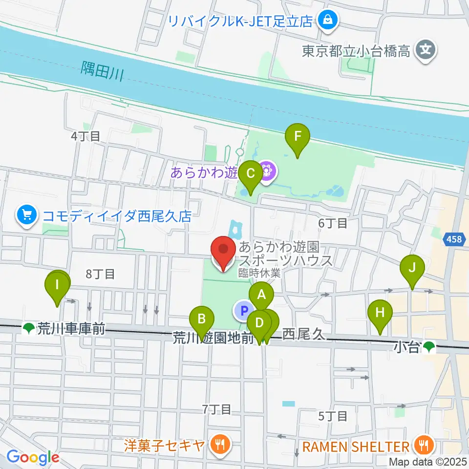 あらかわ遊園スポーツハウス周辺のカフェ一覧地図