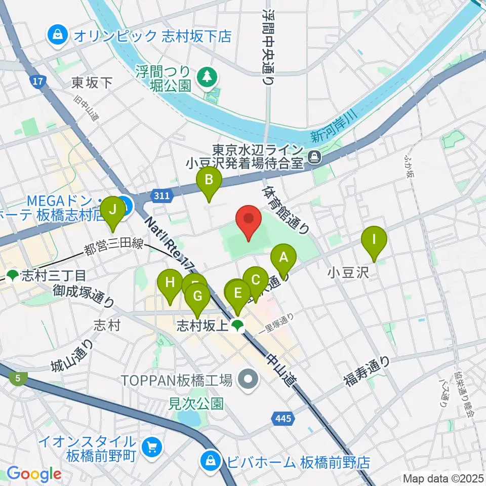 小豆沢野球場周辺のカフェ一覧地図