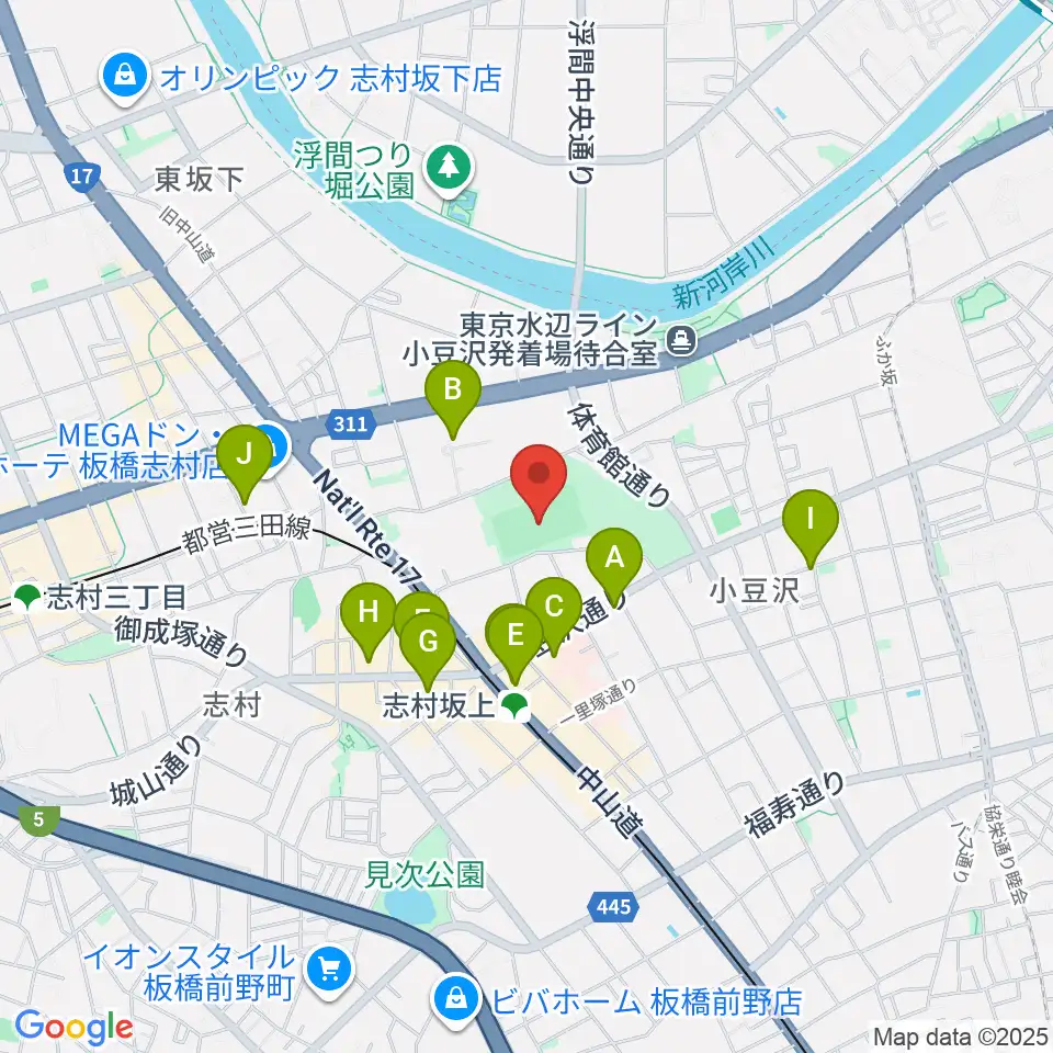 小豆沢野球場周辺のカフェ一覧地図