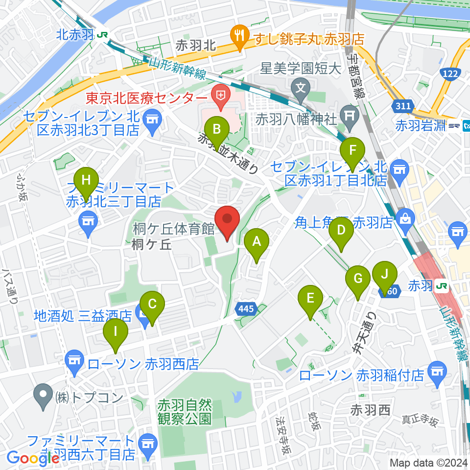 桐ケ丘体育館周辺のカフェ一覧地図