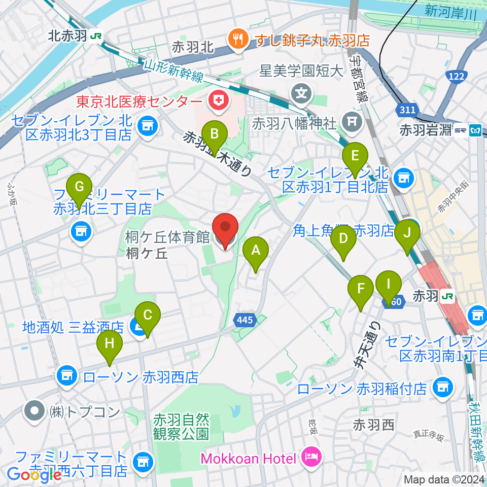 桐ケ丘体育館周辺のカフェ一覧地図