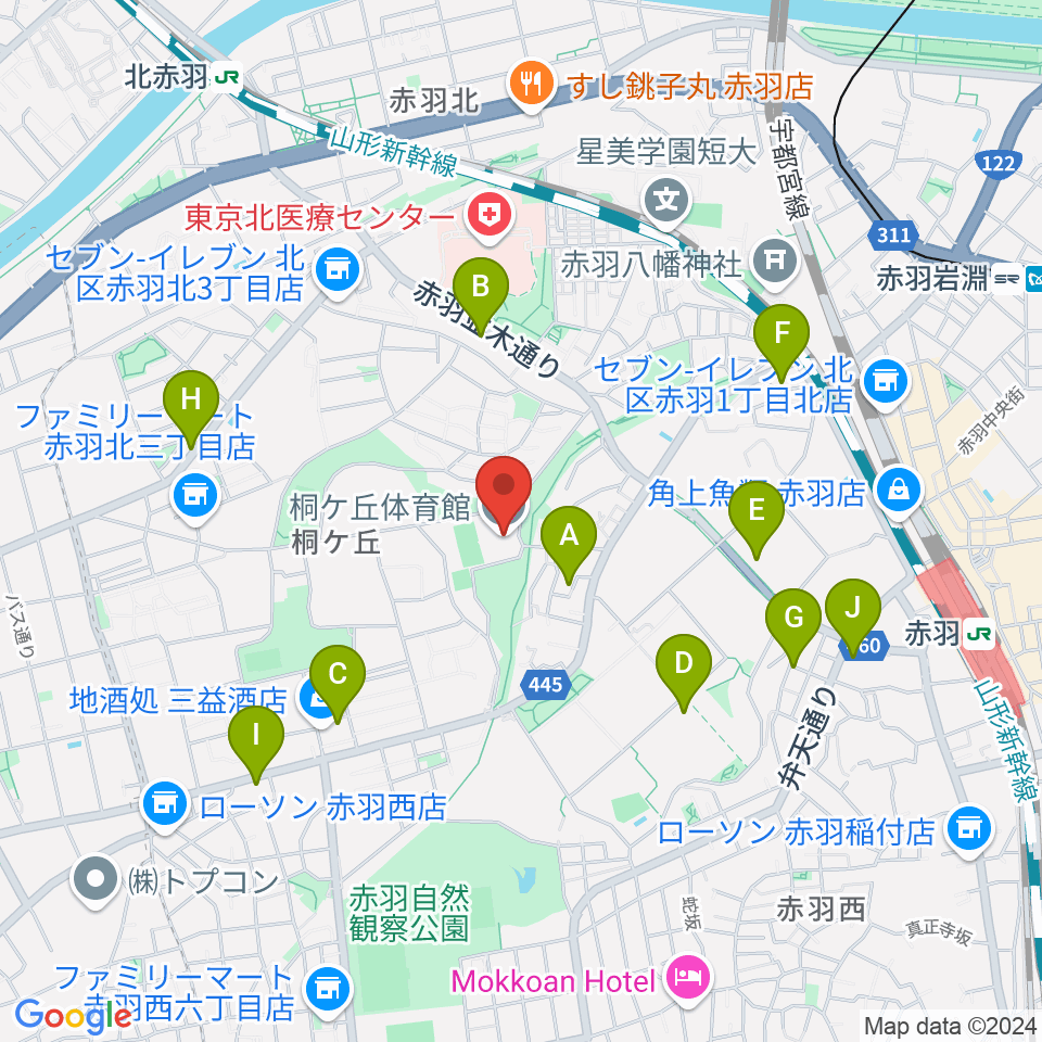 桐ケ丘体育館周辺のカフェ一覧地図