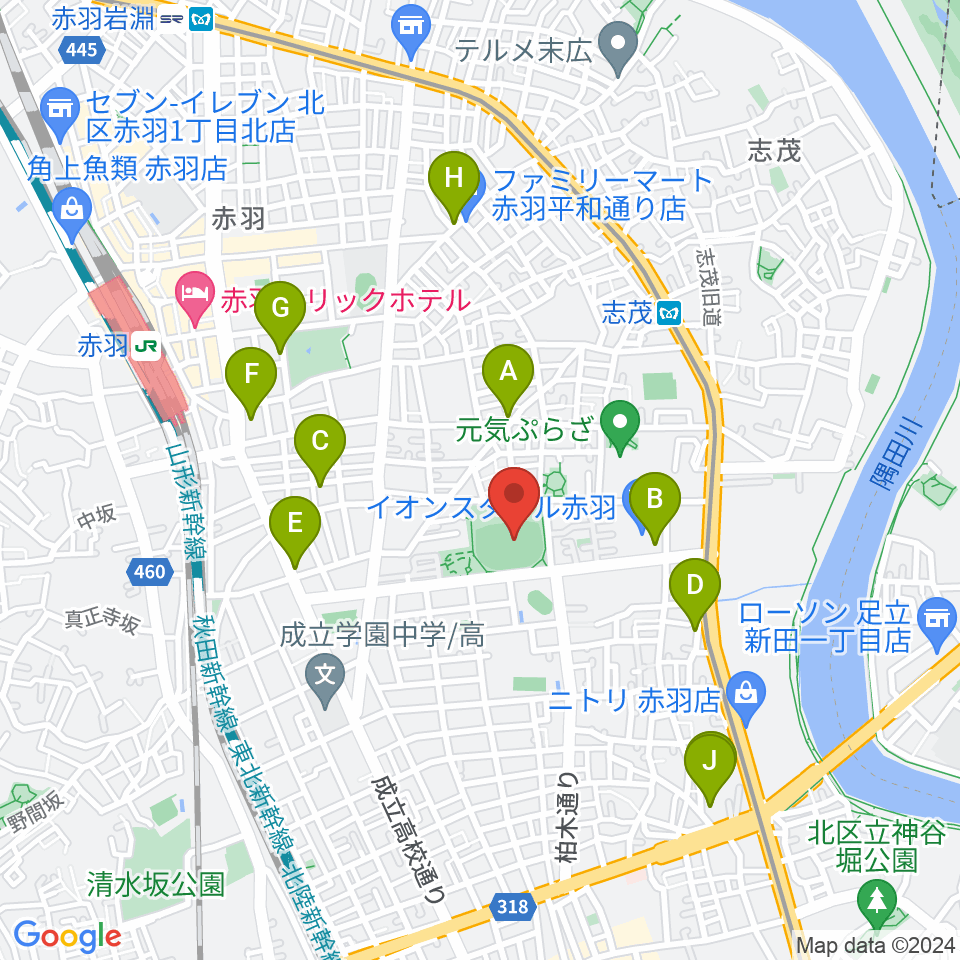 北区立北運動場周辺のカフェ一覧地図