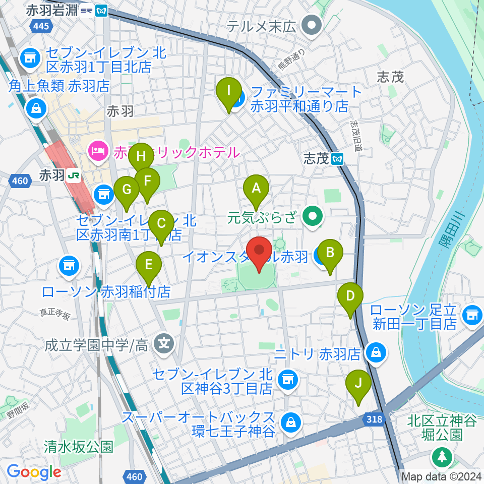 北区立北運動場周辺のカフェ一覧地図