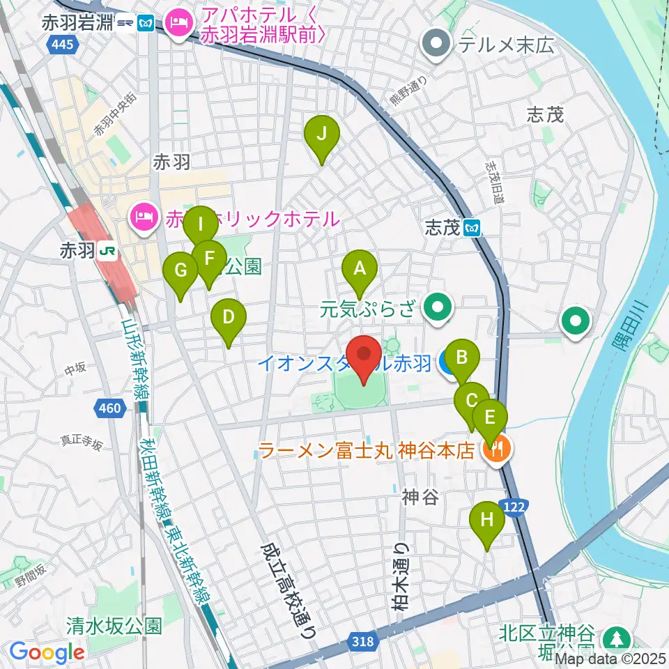北区立北運動場周辺のカフェ一覧地図
