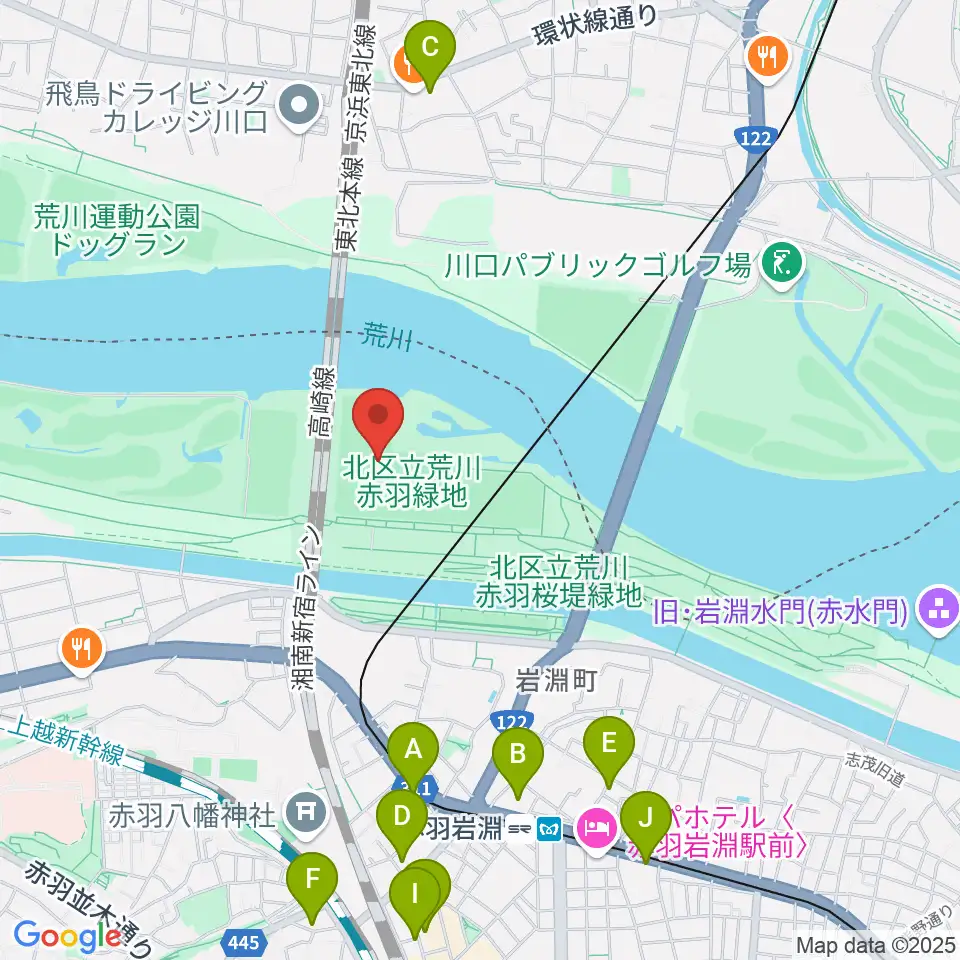 新荒川大橋野球場周辺のカフェ一覧地図