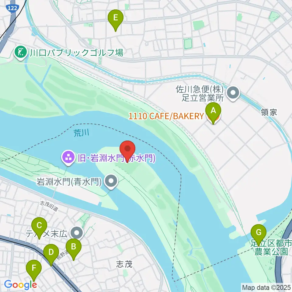 岩淵水門野球場周辺のカフェ一覧地図