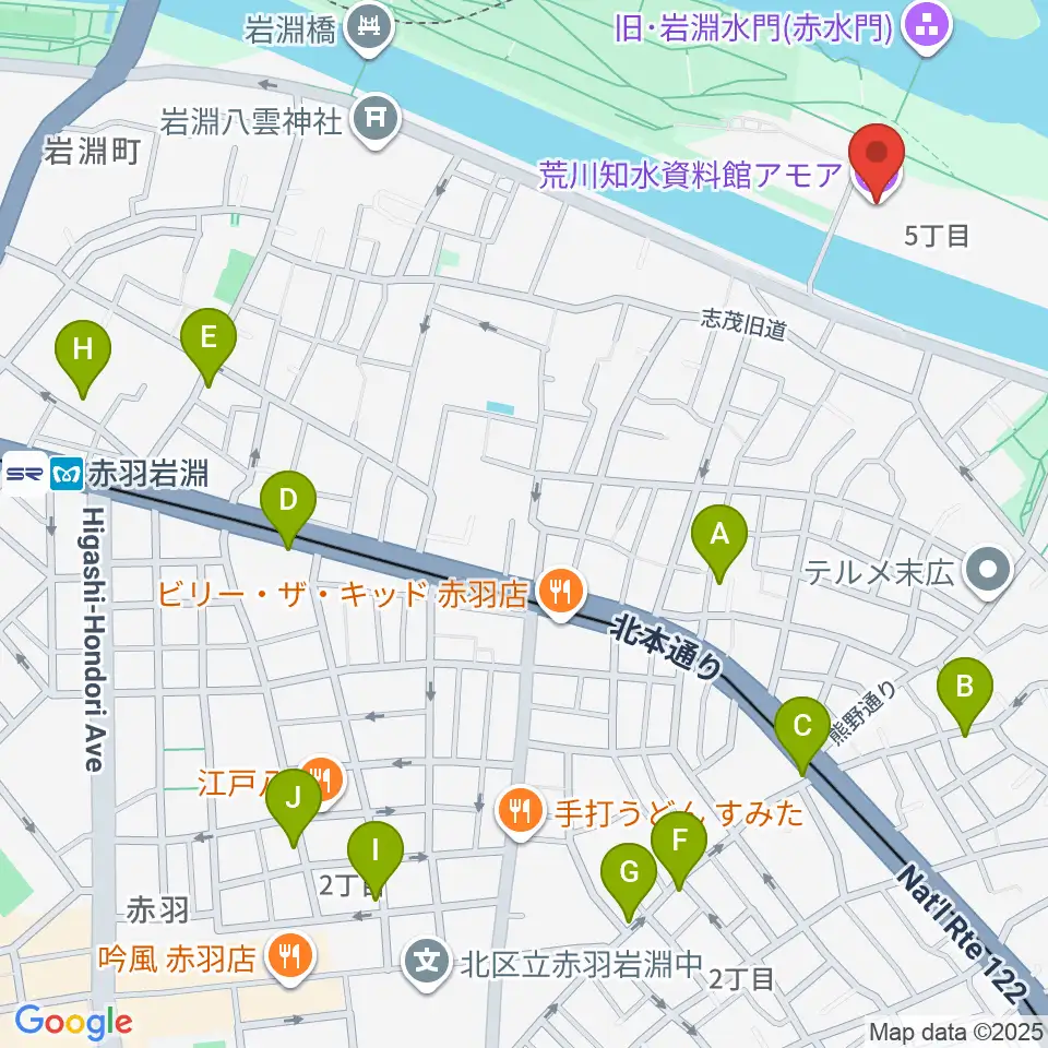 荒川知水資料館amoa周辺のカフェ一覧地図