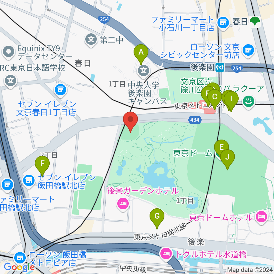 後楽公園少年野球場周辺のカフェ一覧地図